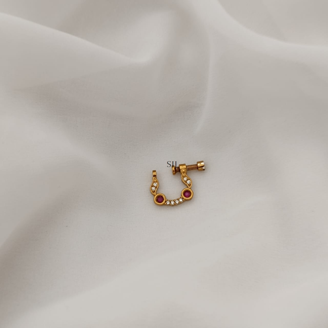 Imitation White and Ruby Stones Nose Pin