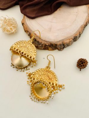 Matte Finish Pearl Drop Jhumkas