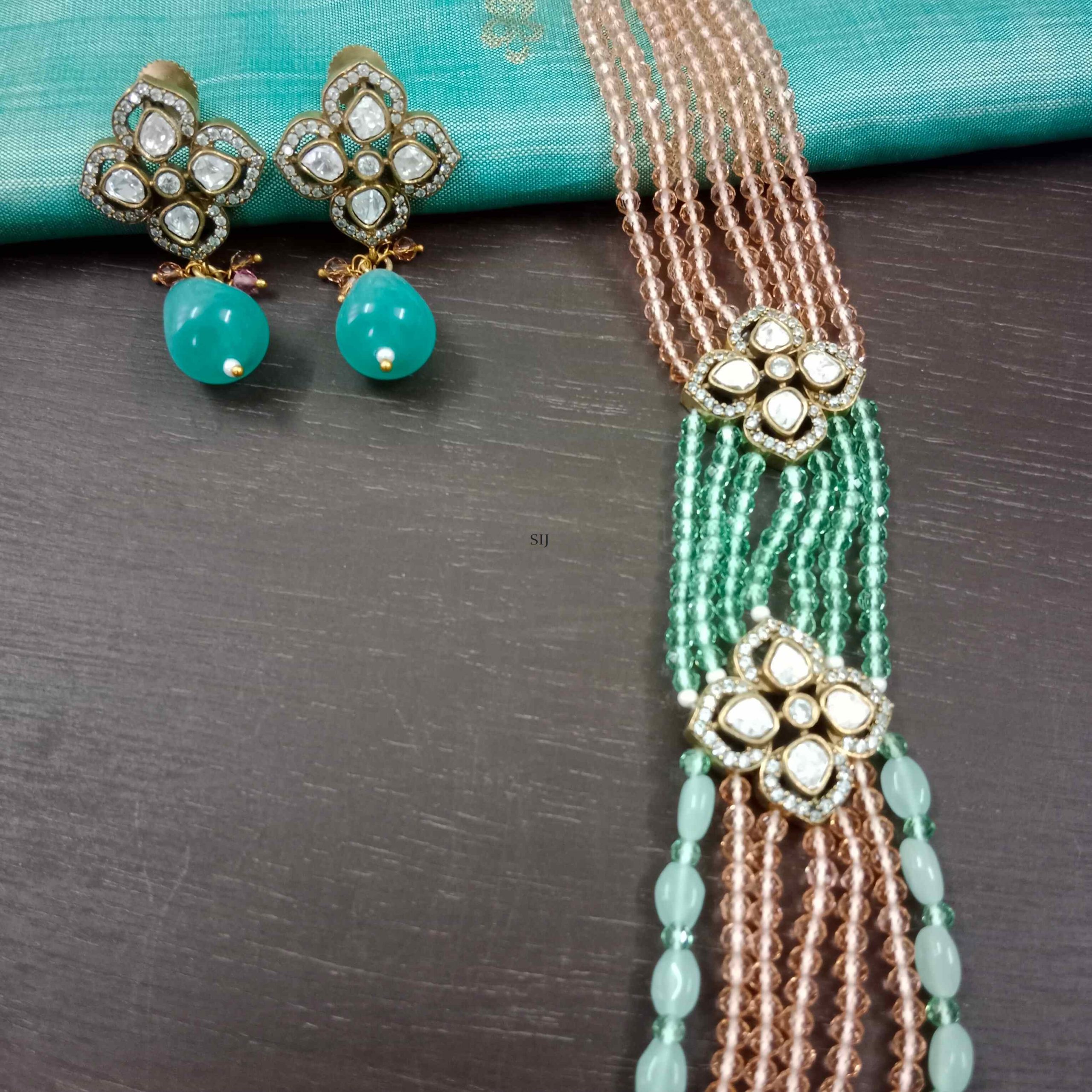 Multi Colour Beads Polki Victorian Mugappu Haram