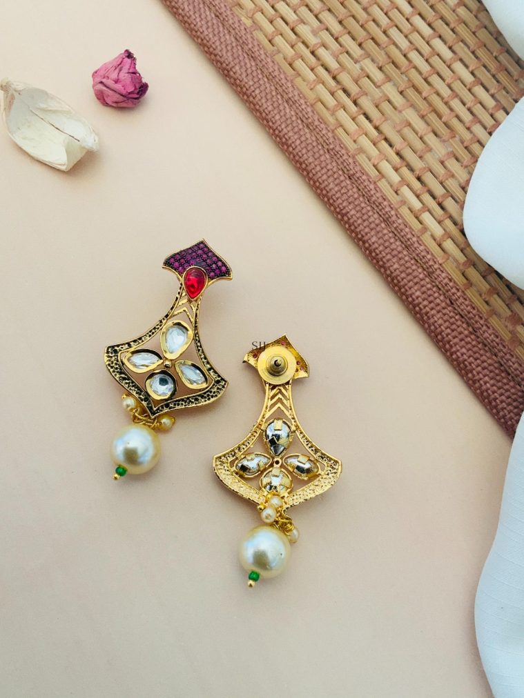 Multicolor Stone Pearl Drop Earrings