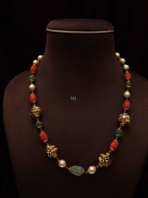 Multicolor Beads and Antique Gold Balls Chain