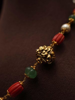 Multicolor Beads and Antique Gold Balls Chain