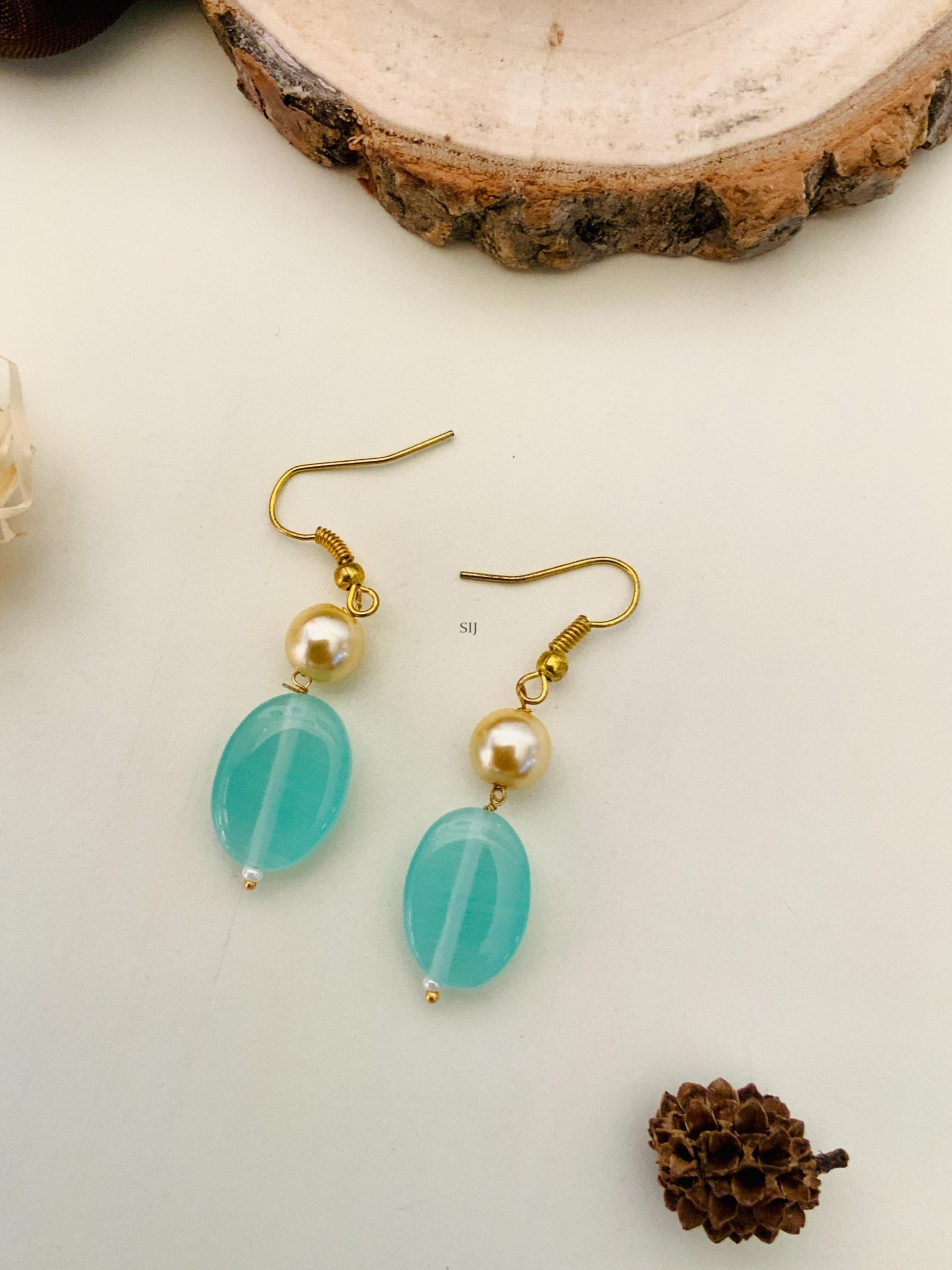 Pearl Drop Blue Colour Beads Earrings