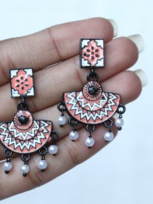 Pearl Drop Meenakari Black Earrings