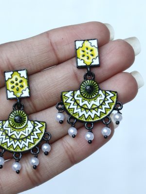 Pearl Drop Meenakari Black Earrings