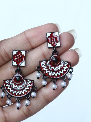 Pearl Drop Meenakari Black Earrings