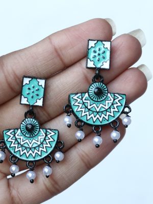 Pearl Drop Meenakari Black Earrings