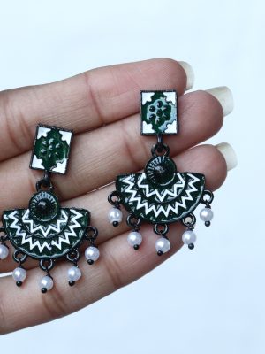 Pearl Drop Meenakari Black Earrings