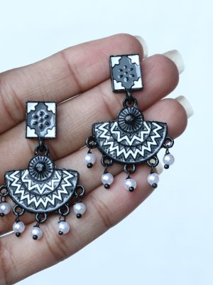 Pearl Drop Meenakari Black Earrings