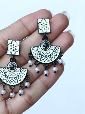 Pearl Drop Meenakari Black Earrings