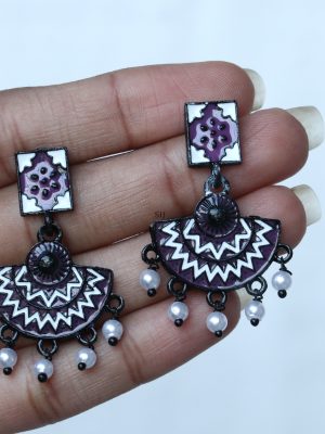 Pearl Drop Meenakari Black Earrings