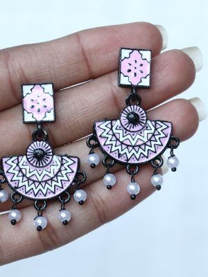 Pearl Drop Meenakari Black Earrings