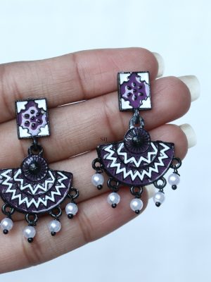 Pearl Drop Meenakari Black Earrings