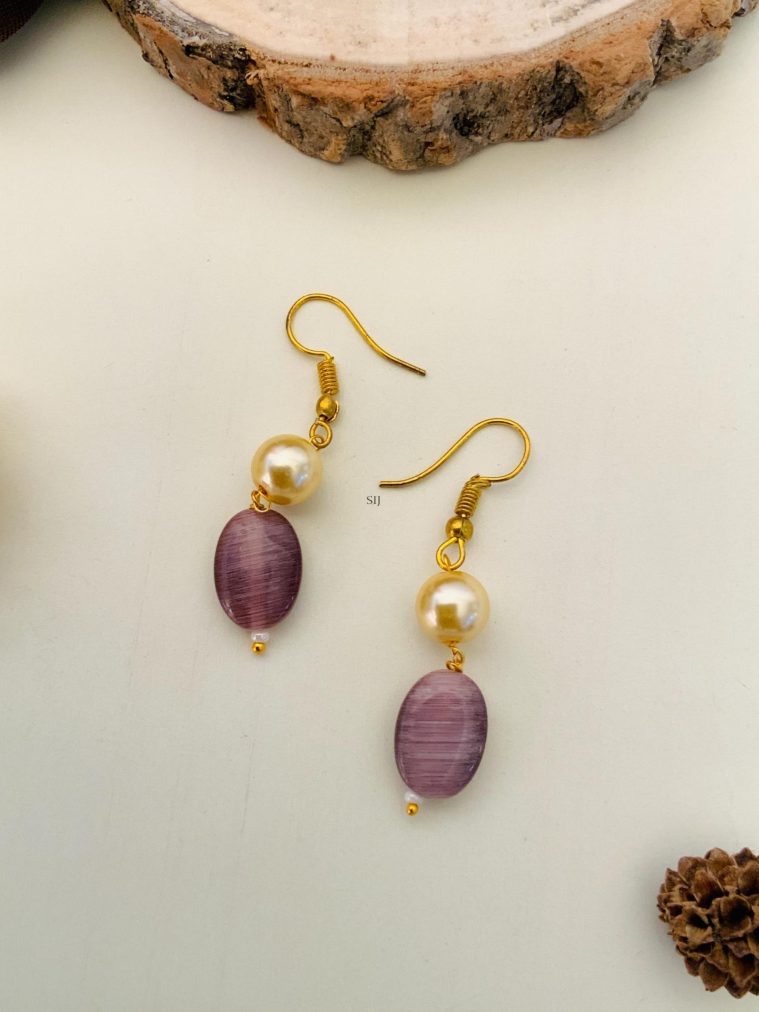 Pearl Drop Purple Colour Beads Earrings