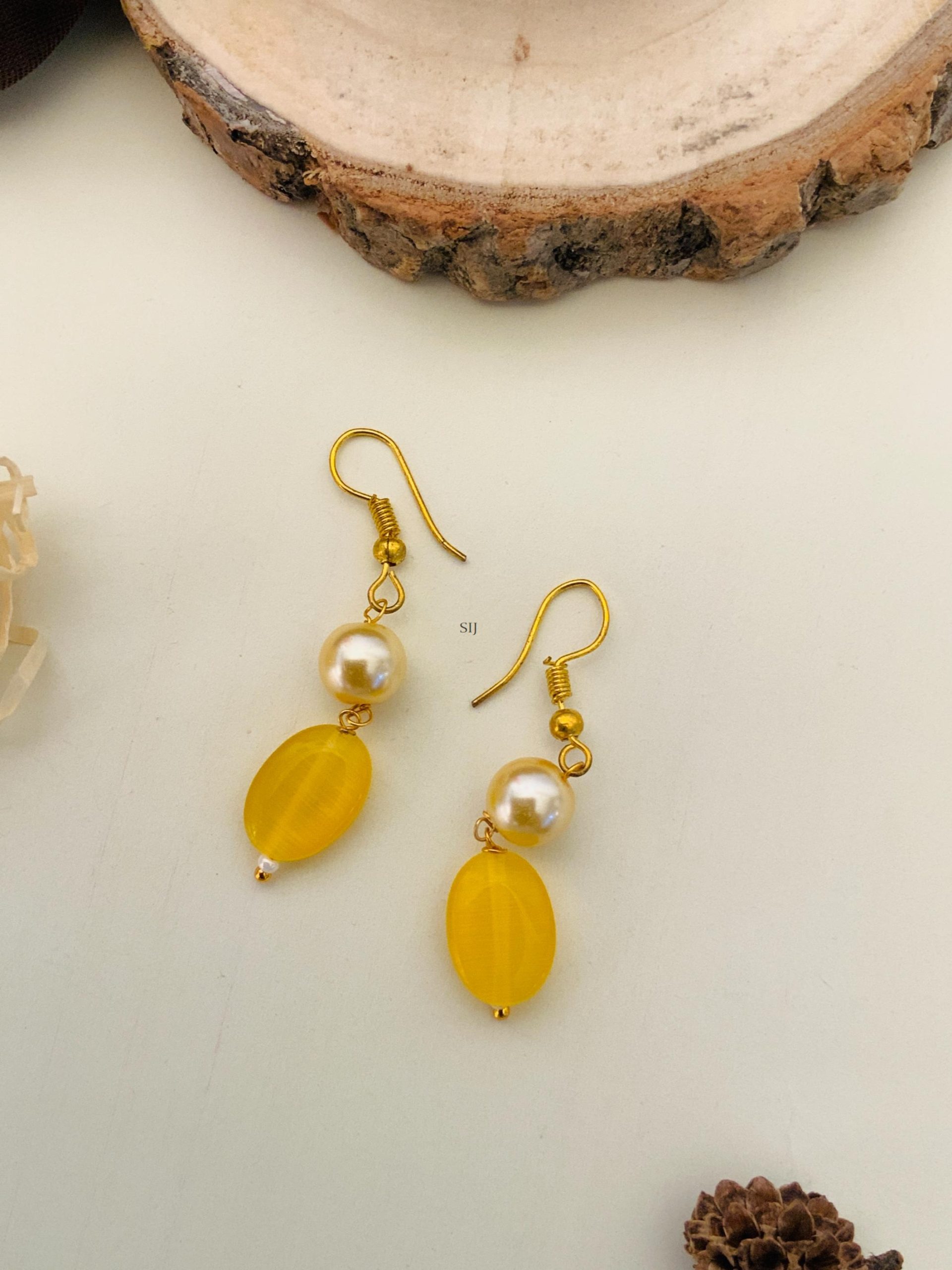 Pearl Drop Yellow Colour Bead Earrings