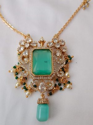 Pearl & Green Beaded Victorian Necklace