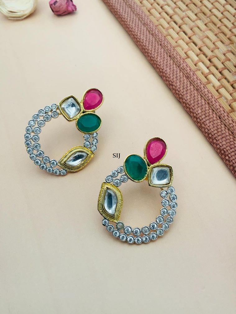 Round Shape Multicolor Stone Earrings