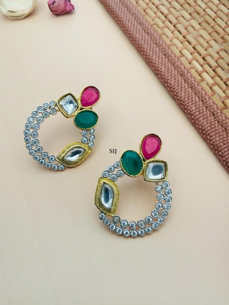 Round Shape Multicolor Stone Earrings_1