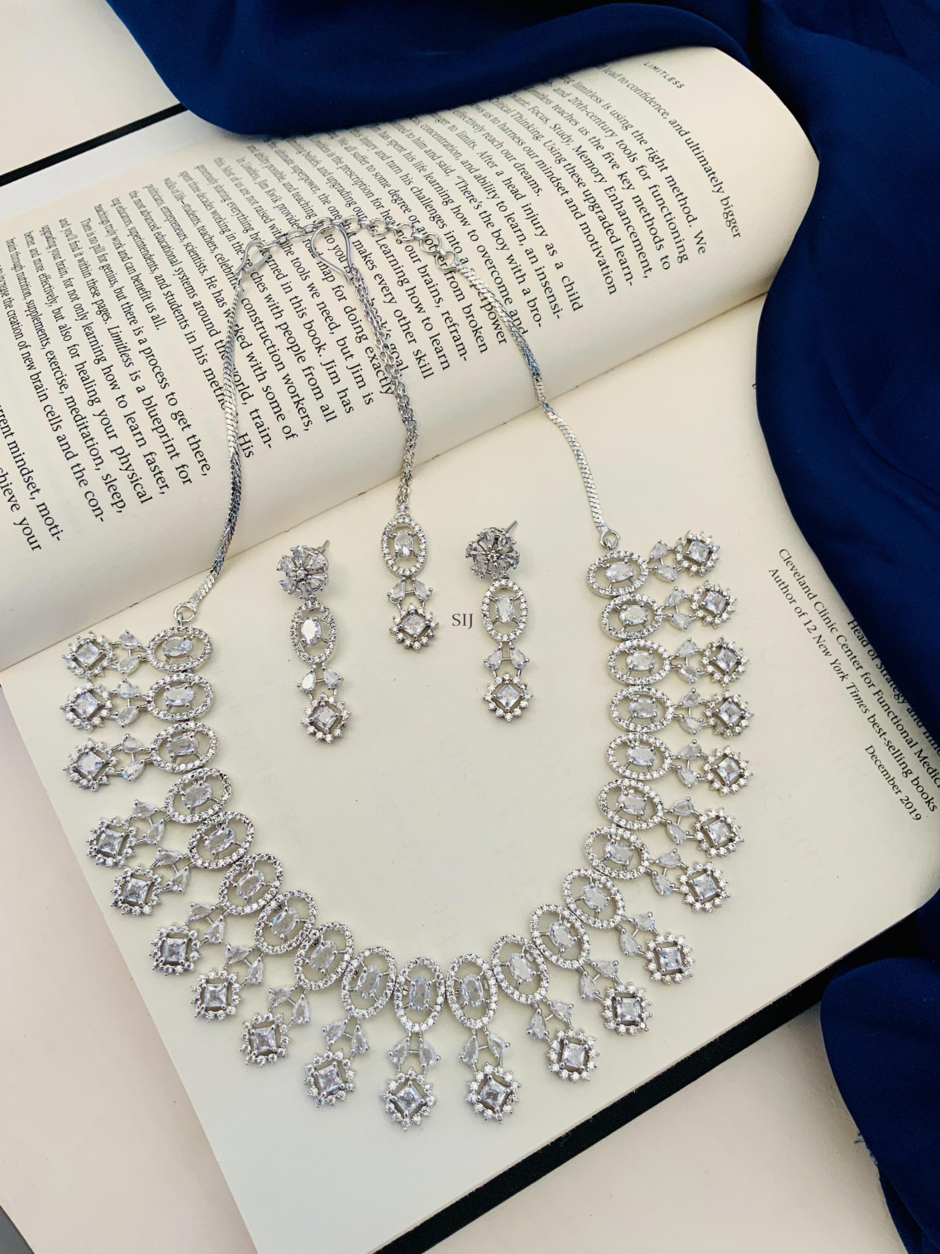 Silver Plated American Diamond White Stone Necklace Combo - South India ...