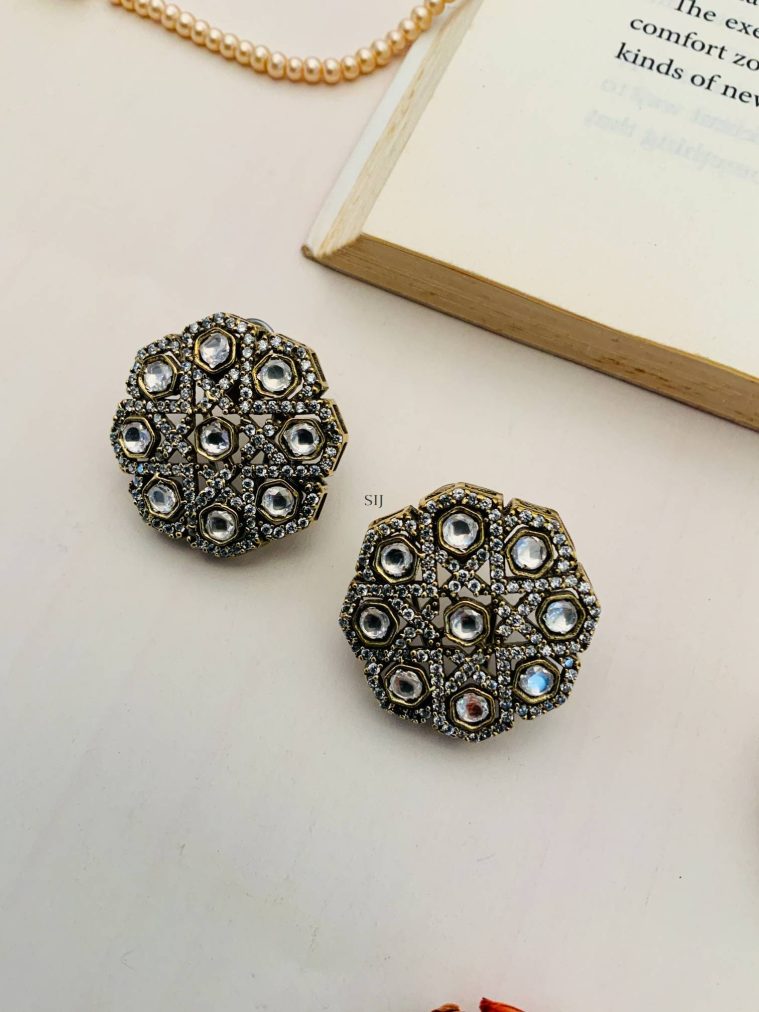 Silver-Plated white Stone Studded Ear Studs