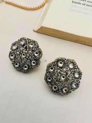 Silver-Plated white Stone Studded Ear Studs