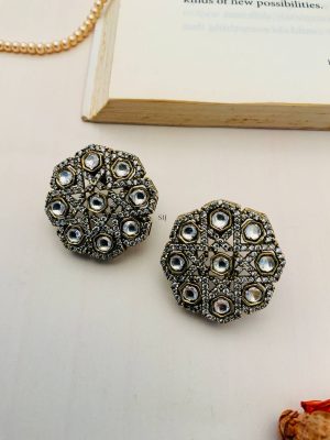 Silver-Plated white Stone Studded Ear Studs