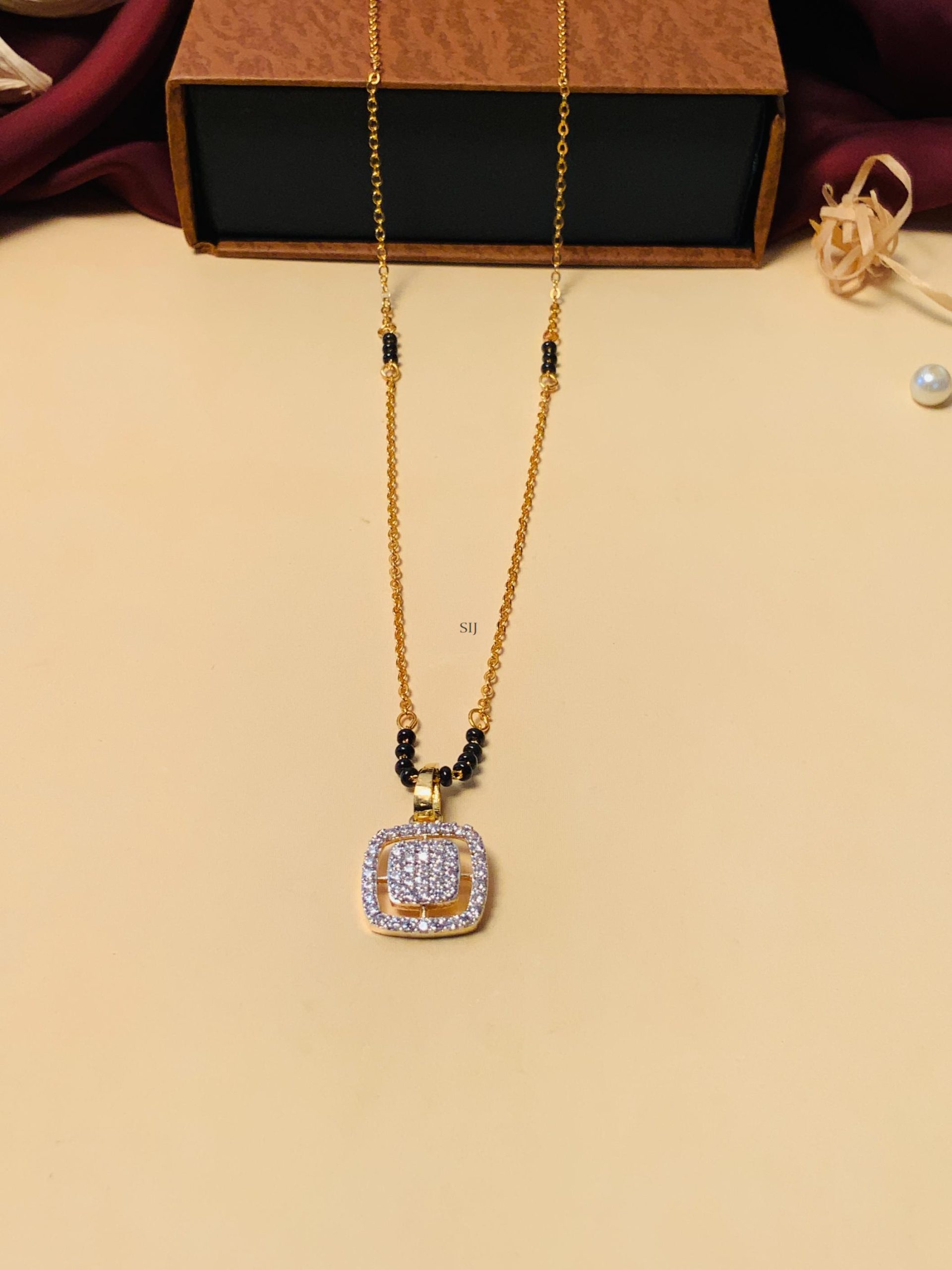 Square Shape Gold Plated Solitaire Diamond Mangalsutra