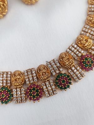 Traditional Lakshmi Necklace with Multicolor Stones