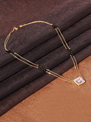 Two Layered Square Shape Solitaire Diamond Mangalsutra