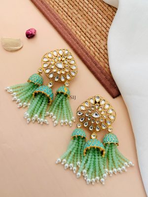 Artificial Gold Plated Pista Kundan Jhumkas