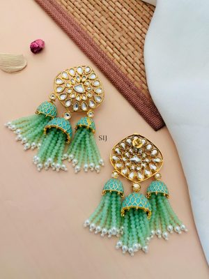 Artificial Gold Plated Pista Kundan Jhumkas