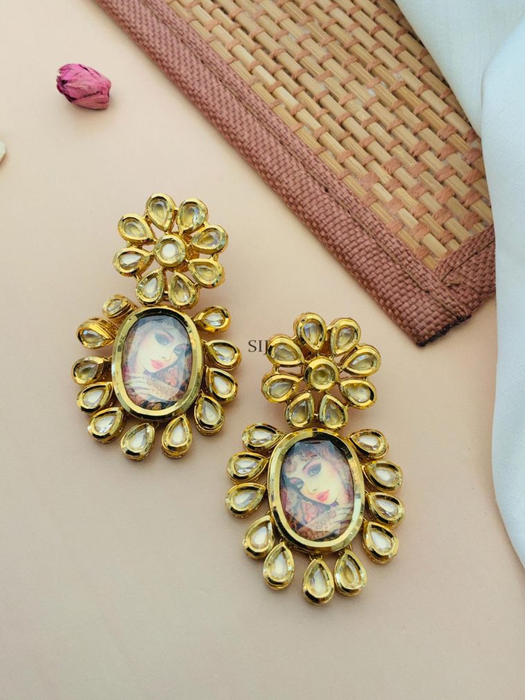 Traditional Gold Plated Glass Stone Painter Earrings