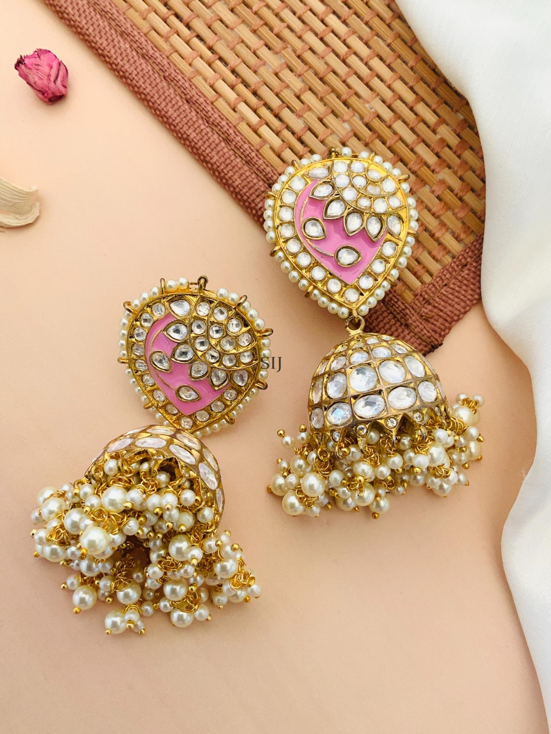 High-Quality Gold Plated Kundan Jhumkas