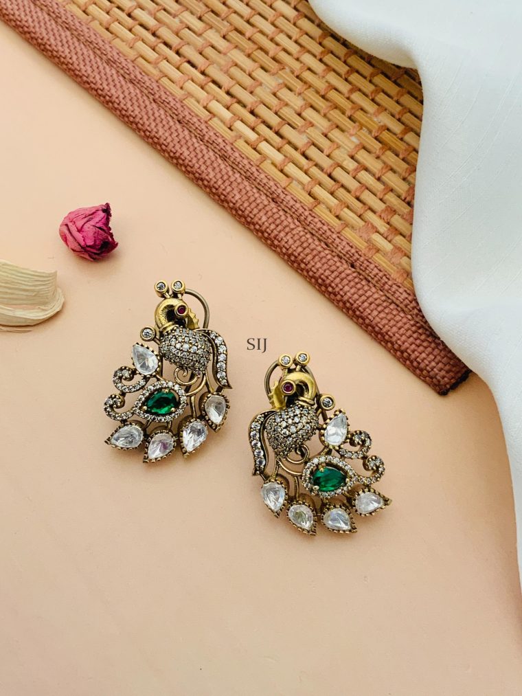 Antique Gold Plated Peacock Earrings