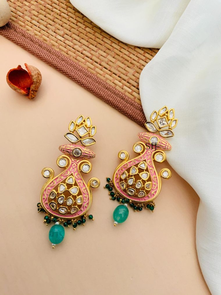 Kundan Stones Designer Pink Earrings