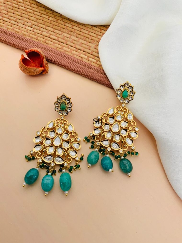 Traditional Kundan Stones Gold Plated Earrings