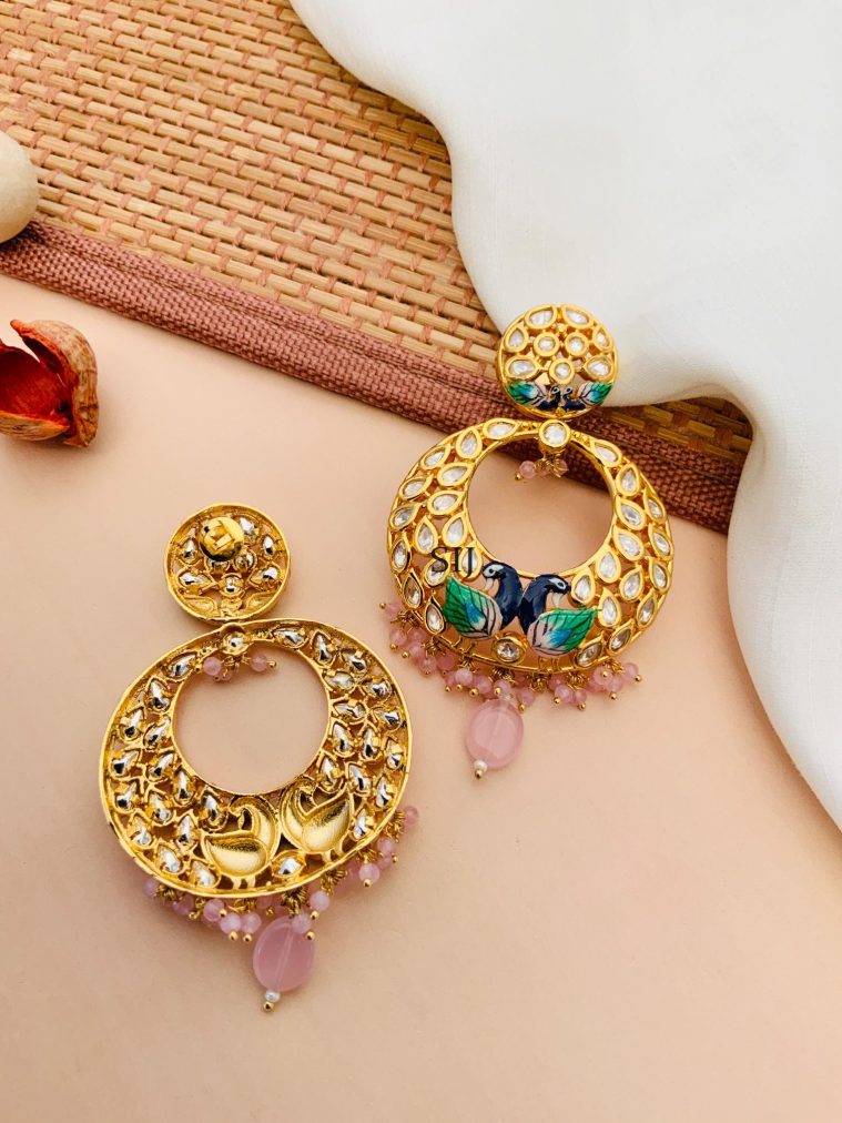 Traditional Dual Peacock Kundan Stones Earrings