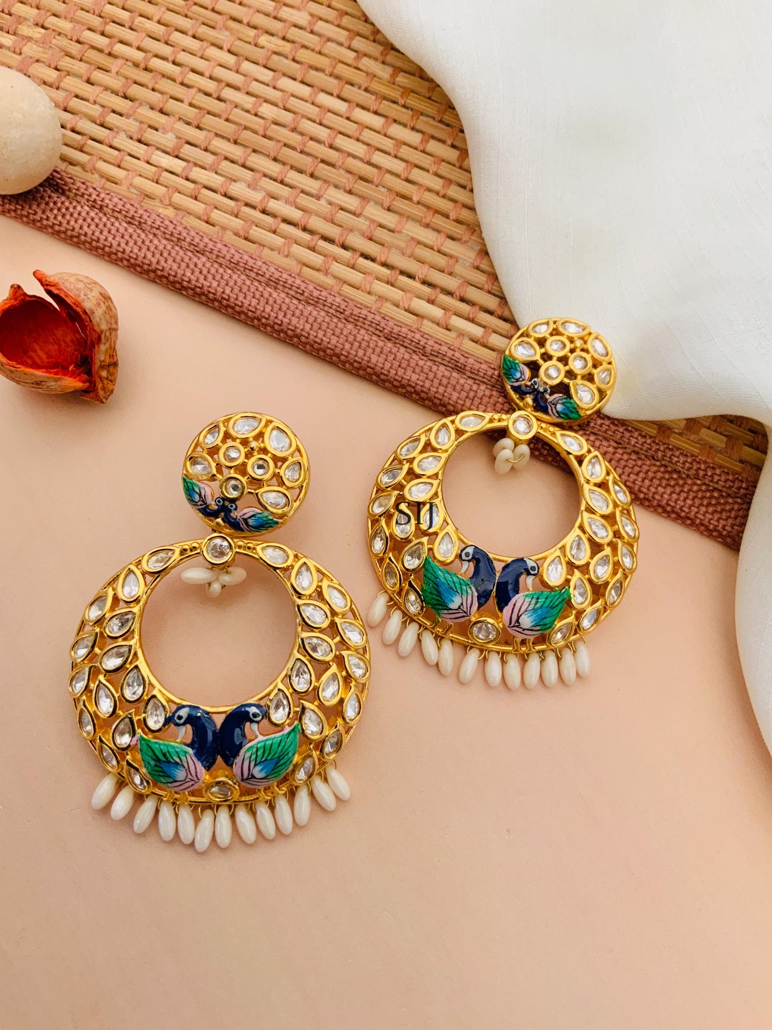 Imitation Dual Peacock Kundan Stones Earrings