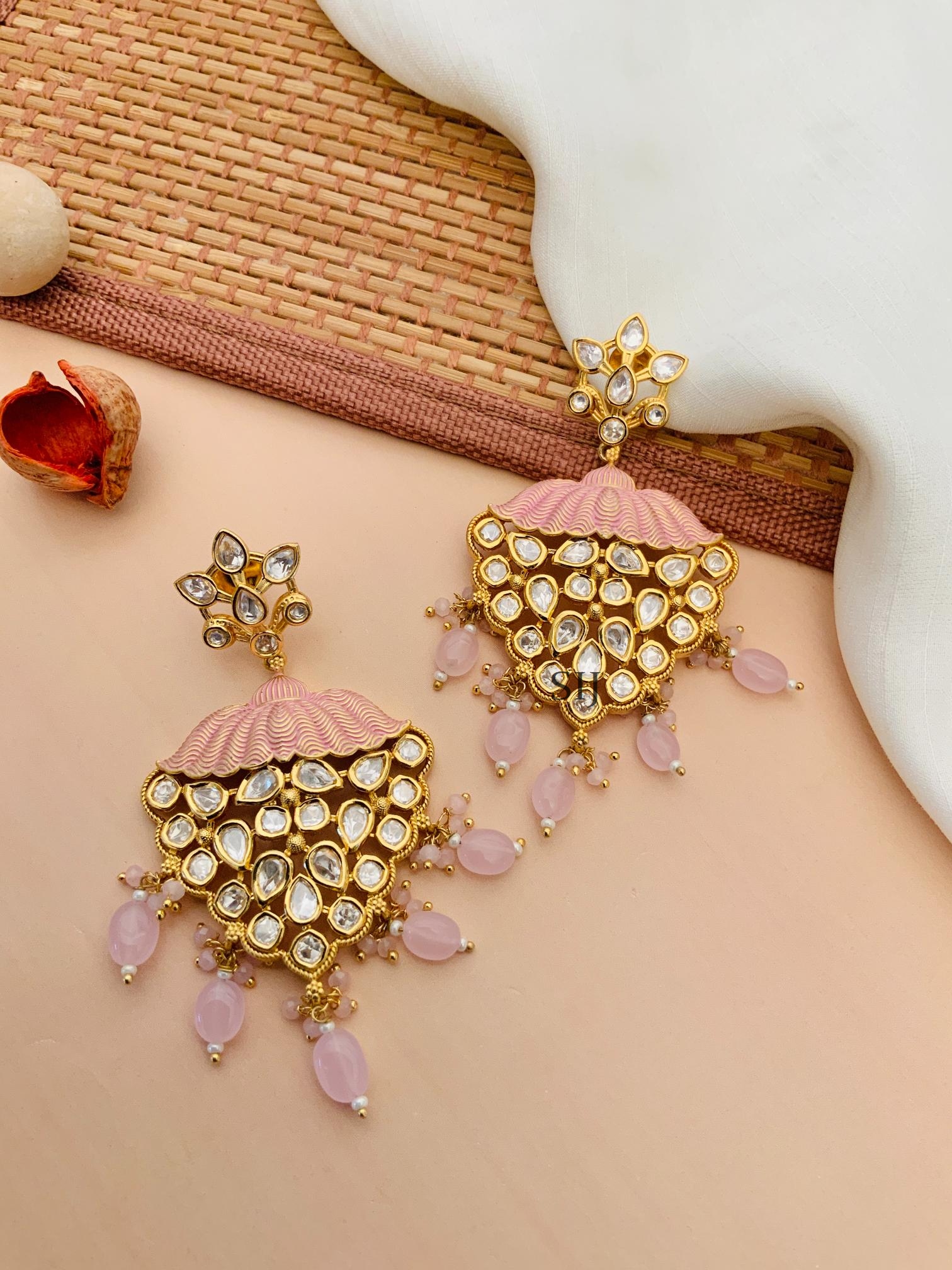 Imitation Light Peacock Kundan AD Stones Earrings