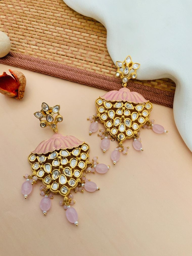 Imitation Light Peacock Kundan AD Stones Earrings