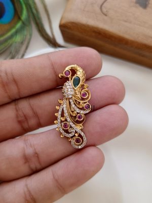 Imitation Peacock AD Stones Saree Pin