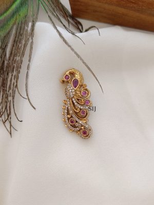 Imitation Peacock Feature AD Stones Saree Pin