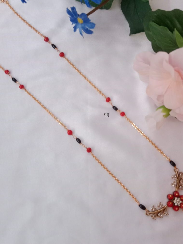 Coral Flower with Black Beads and Gold Chain