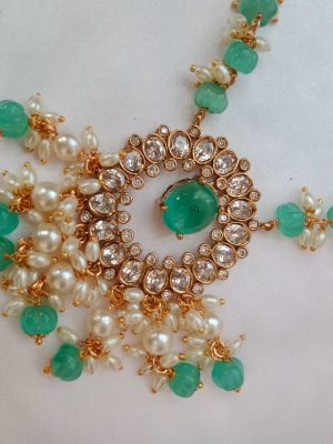 Green Beads and Pearl Guttapusalu Chain with Victorian Pendant