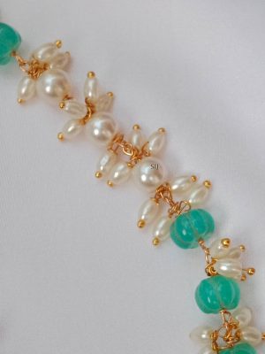 Green Beads and Pearl Guttapusalu Chain with Victorian Pendant