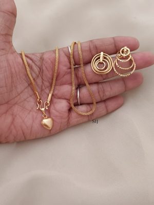 Traditional Heart Pendant Chain With Earrings