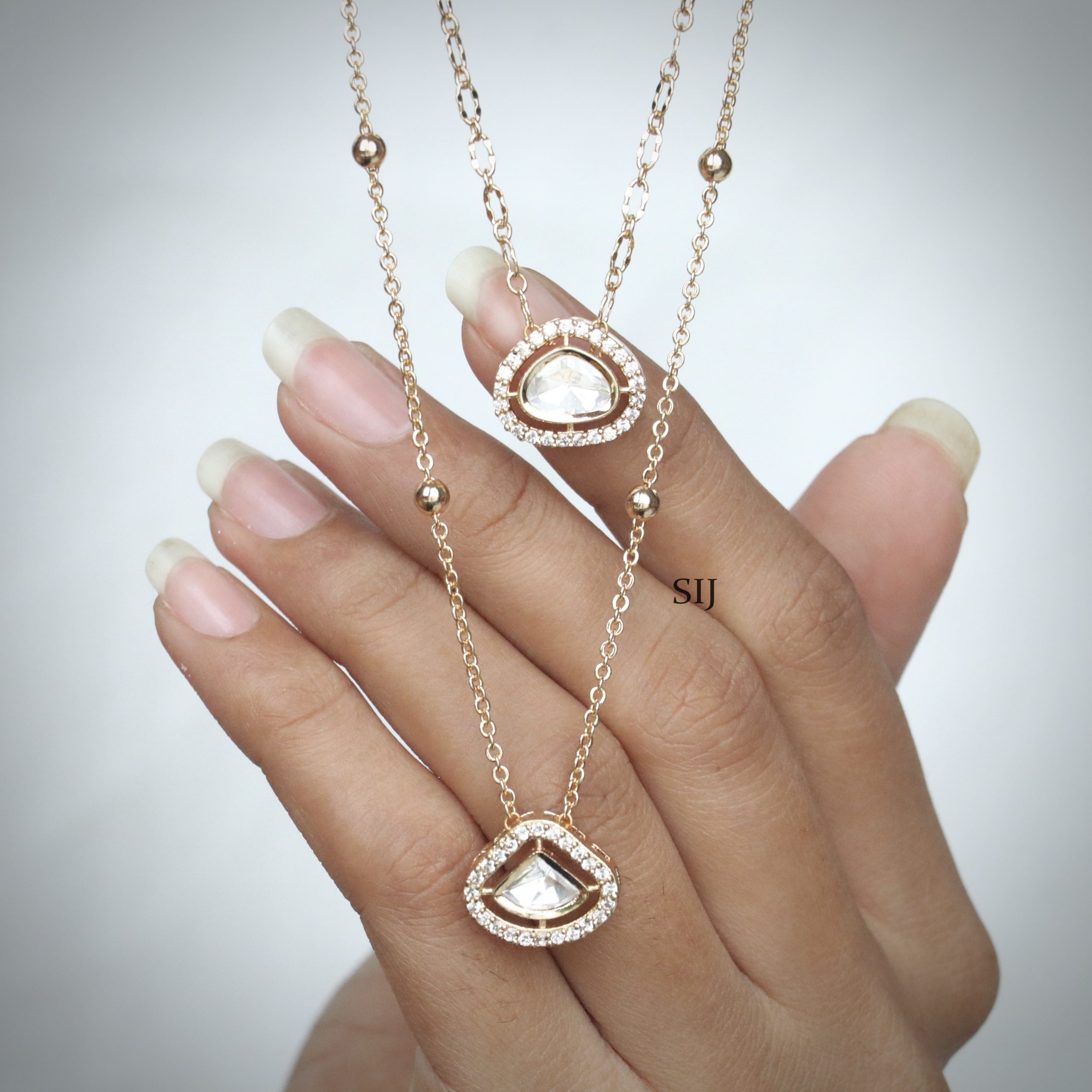 Oval Pendant Layered Chain Long Necklace