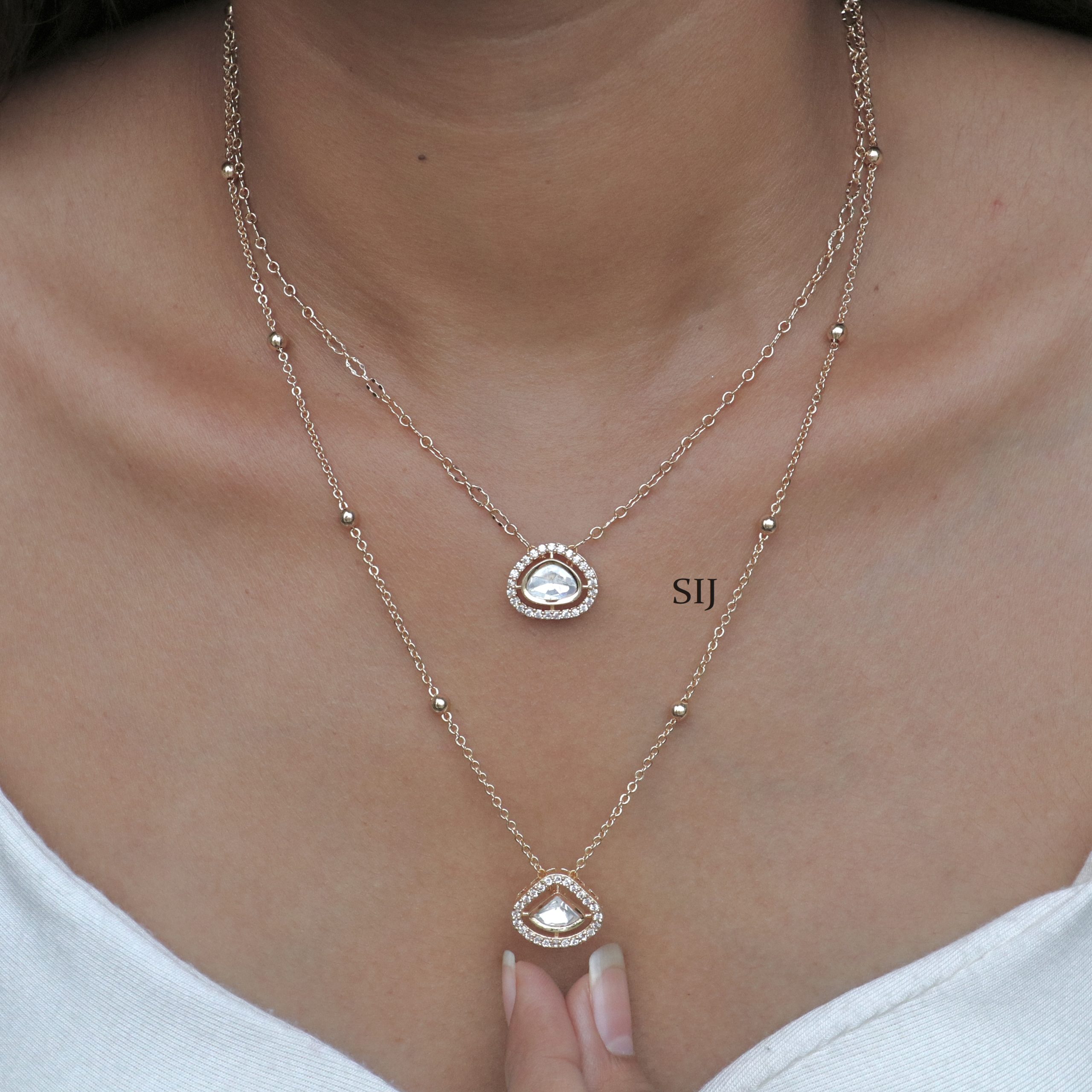 Oval Pendant Layered Chain Long Necklace