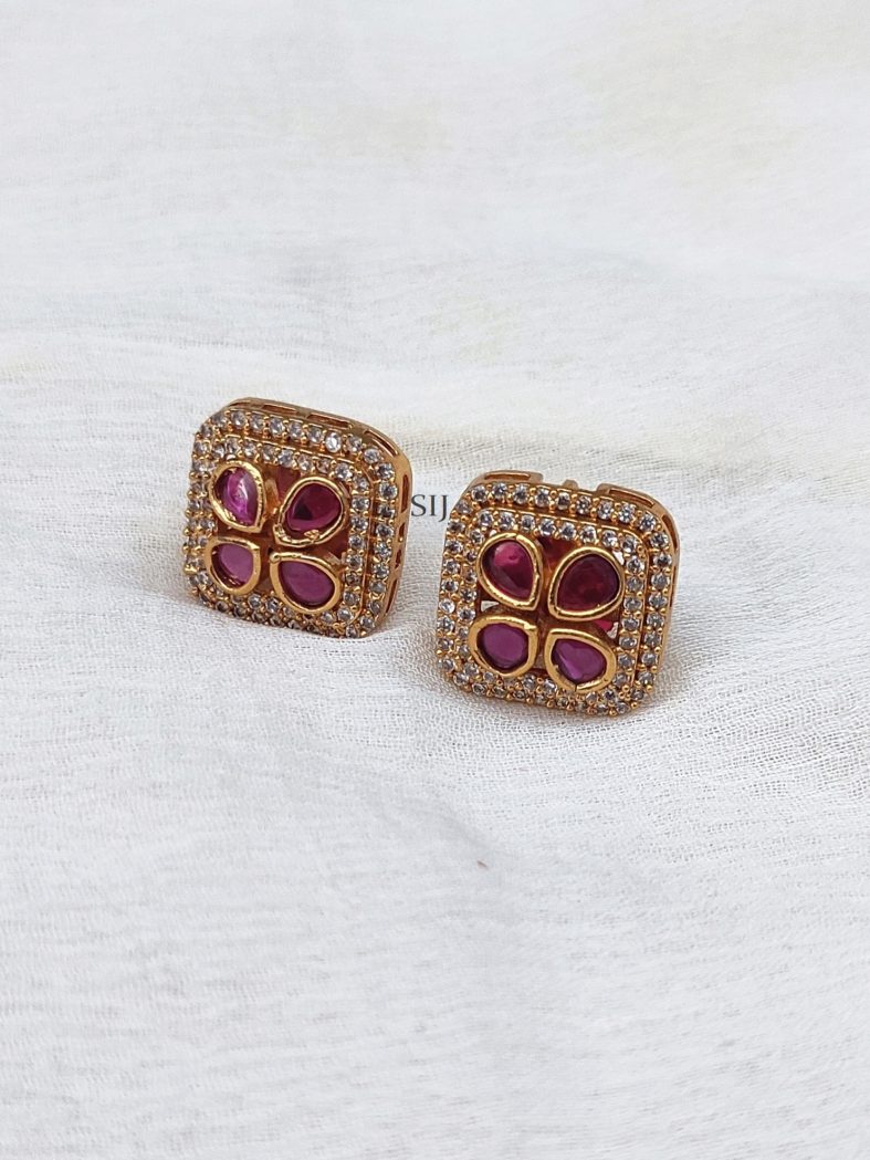 Imitation Ruby and White Stones Ear Studs