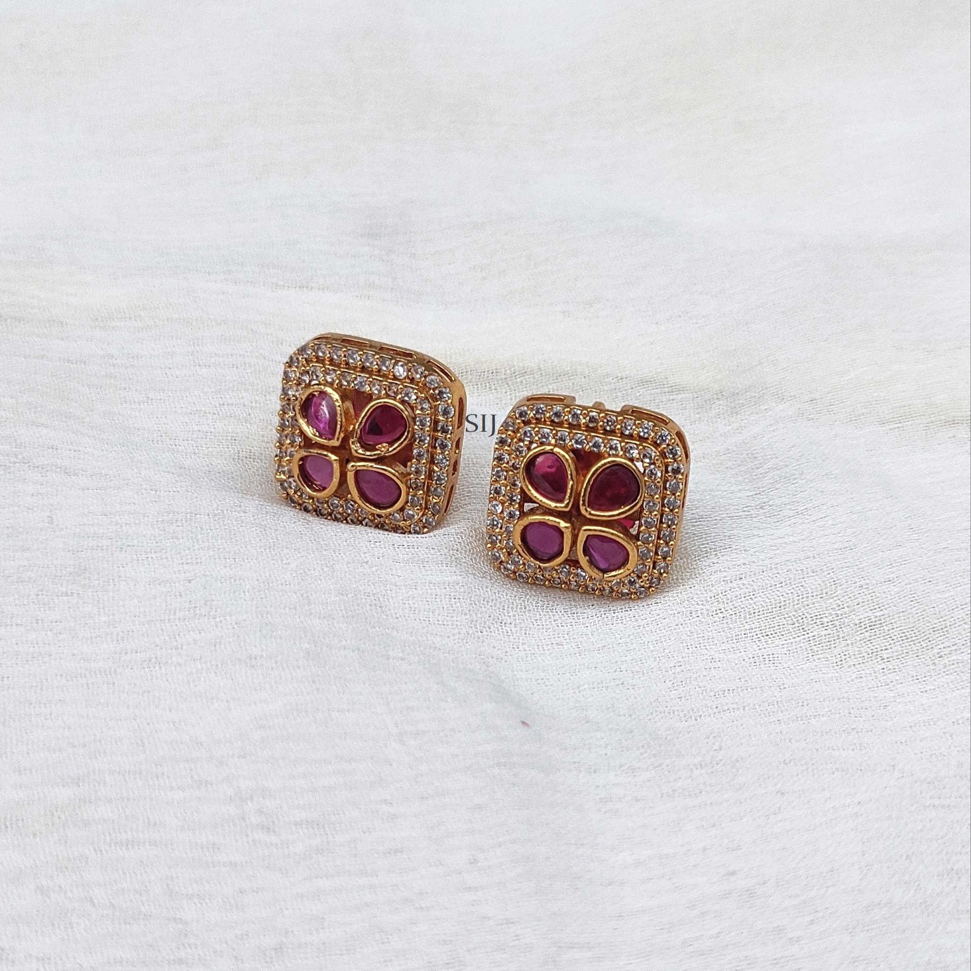Imitation Ruby and White Stones Ear Studs